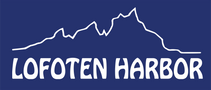 Logo of Lofoten Harbor with a mountain silhouette on a blue background